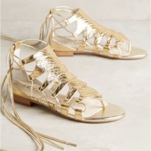 Anthropologie Billy Ella Gold lace up Gladiator sandals size 8
